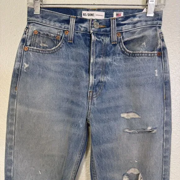 Re/Done Jeans Womens size 25 High Rise Raw Hem Button Fly Distressed Denim - Picture 4 of 15